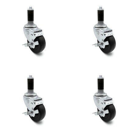 Service Caster 3 Inch Hard Rubber Wheel Swivel 1 Inch Expanding Stem Caster Set Brake SCC SCC-EX20S314-HRS-TLB-MTG42-4